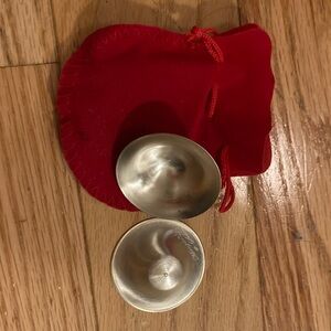 Silverette silver nursing cup with case and scrubber
